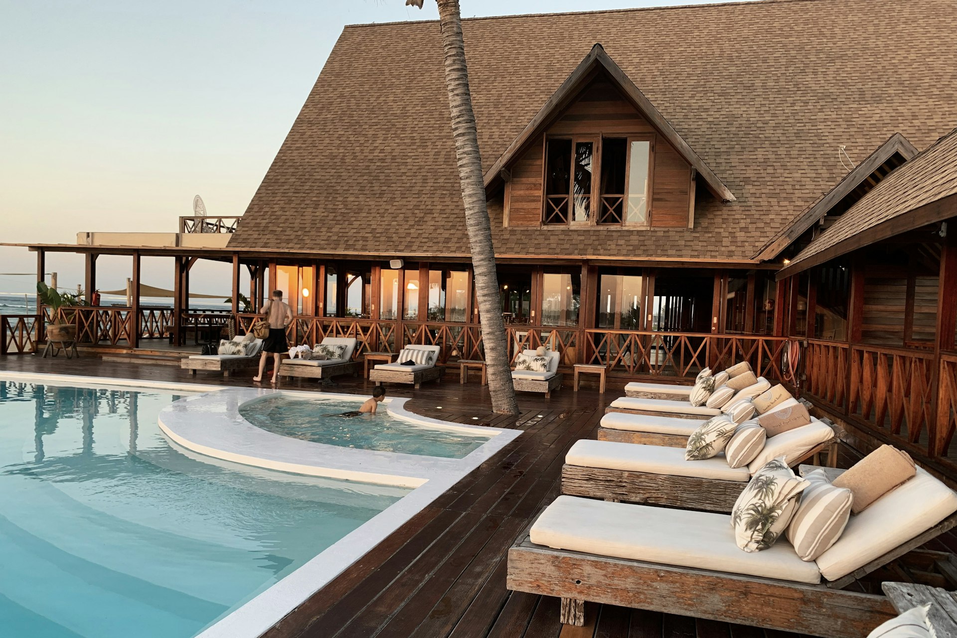 Hotel La Source Kinshasa luxury resort pool at sunset